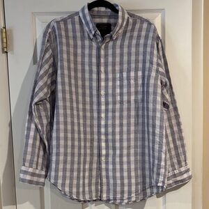 Jos.‎ A. Bank RESERVE Gray and White Plaid Men's Linen Shirt sz Large